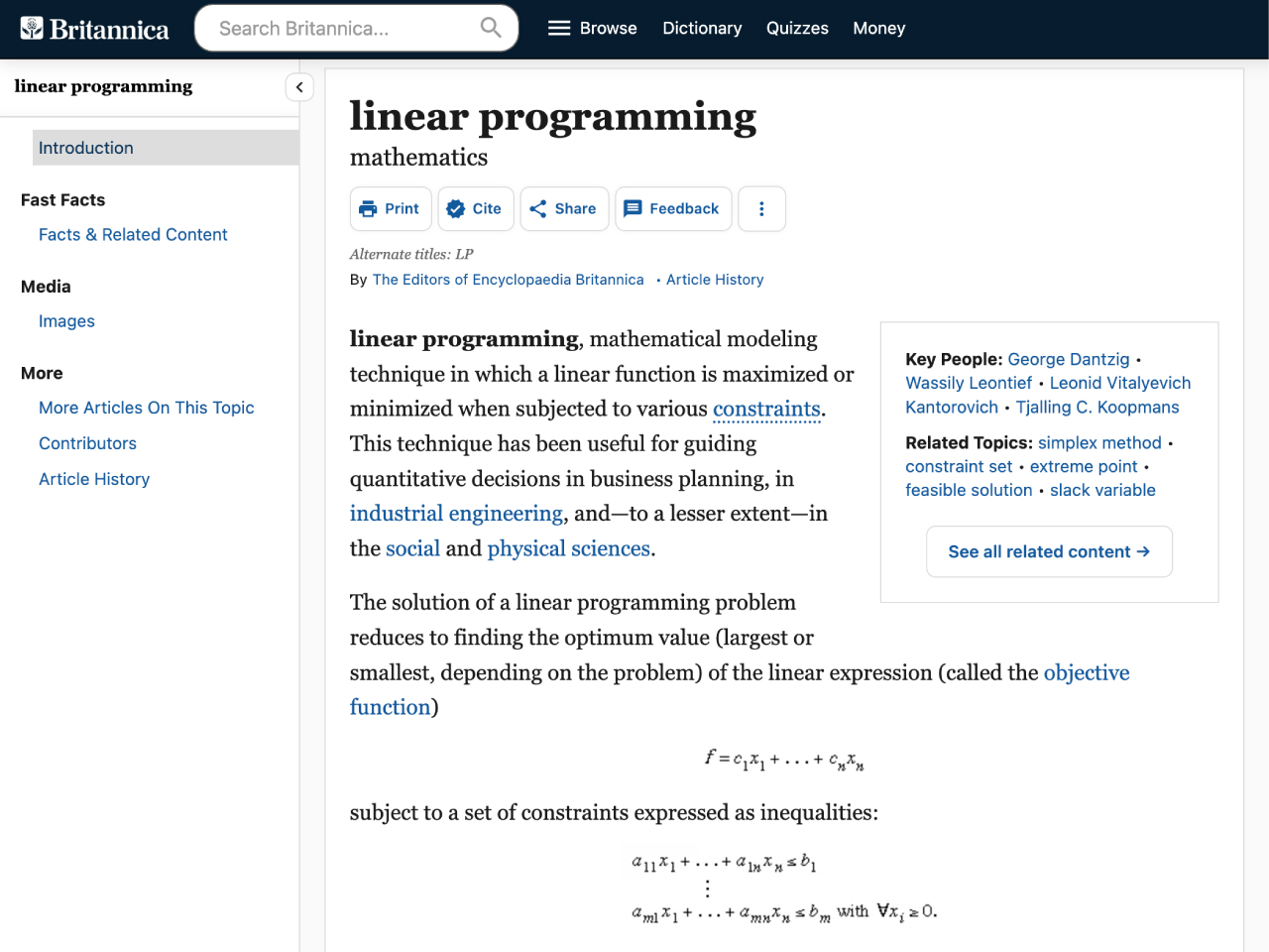 Britannica - Linear Programming