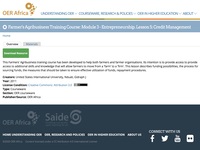Farmer's Agribusiness Training Course: Module 3 - Entrepreneurship. Lesson 5: Credit Management