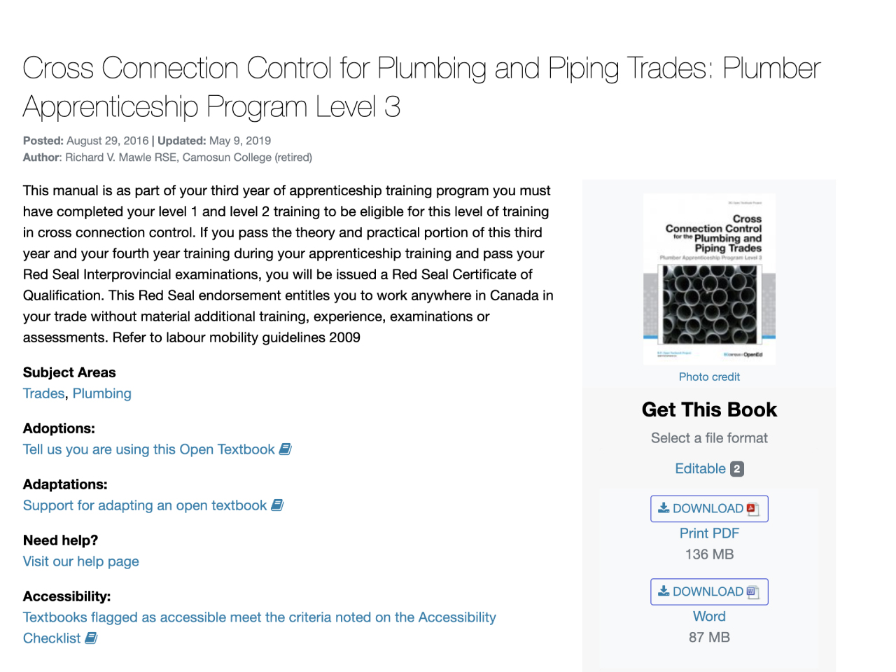 Plumber apprenticeship program, Level 3. Cross connection control for plumbing and piping trades