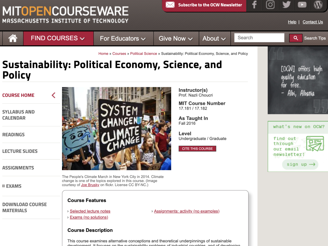 Sustainability: Political Economy, Science, and Policy