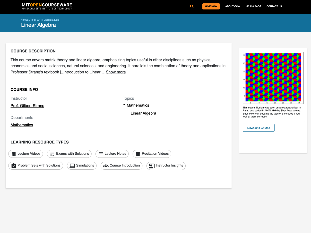 MIT Open Courseware - Linear Algebra