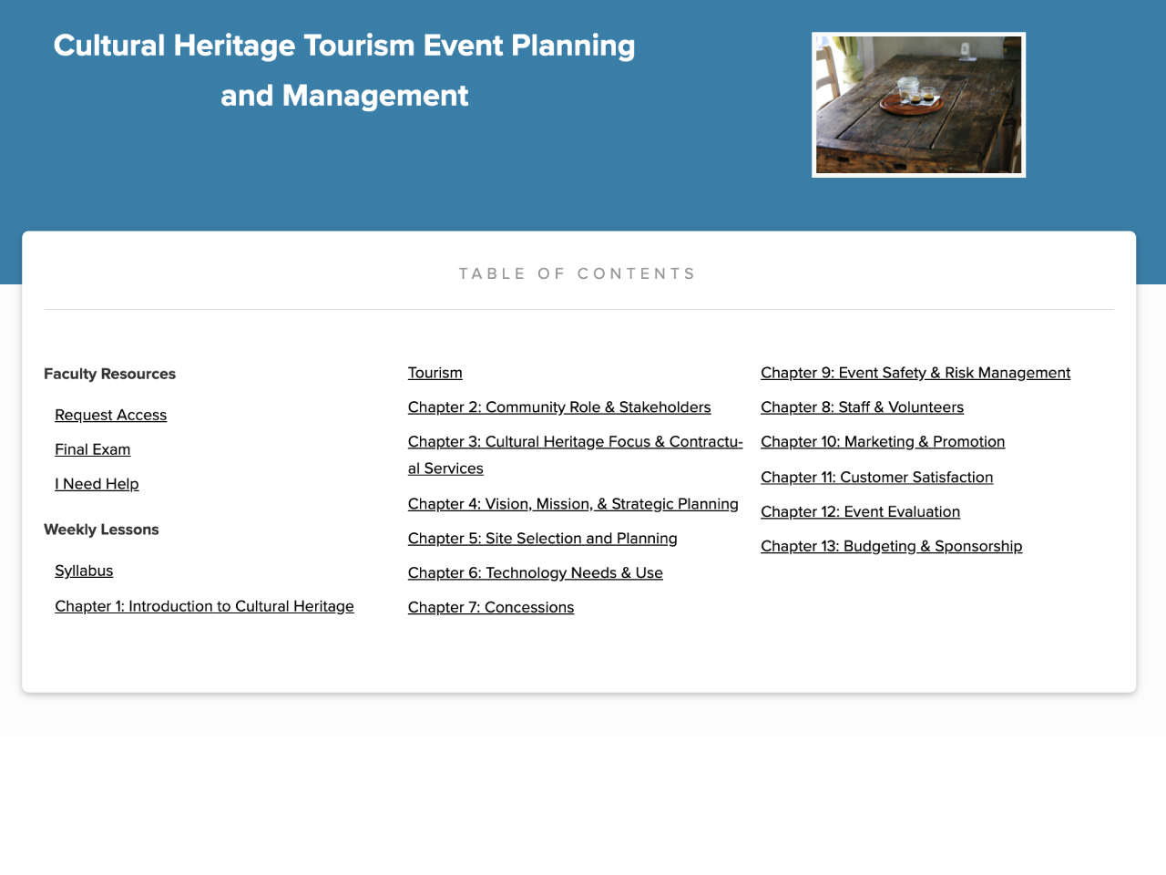 Cultural Heritage Tourism Event Planning and Management