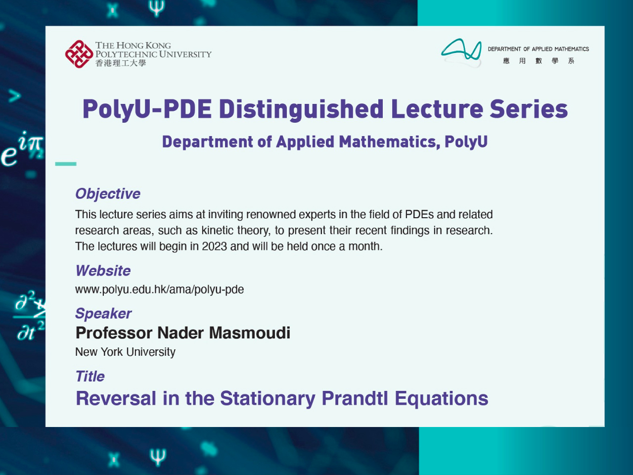 PolyU-PDE distinguished lecture series: reversal in the stationary Prandtl equations