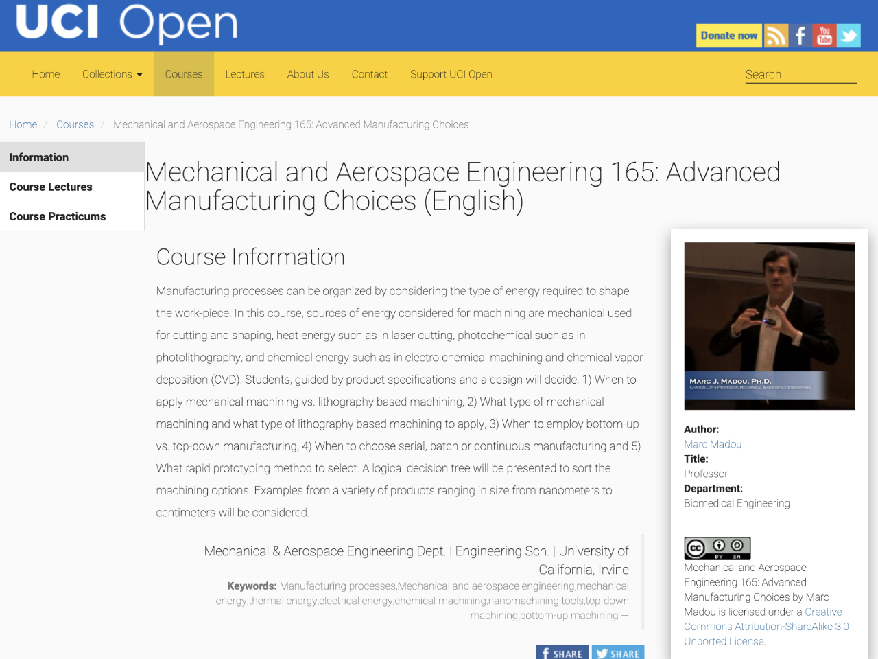 Mechanical and Aerospace Engineering 165: Advanced Manufacturing Choices